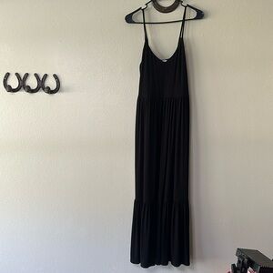 Nuco black jersey knit maxi dress with spaghetti straps size M